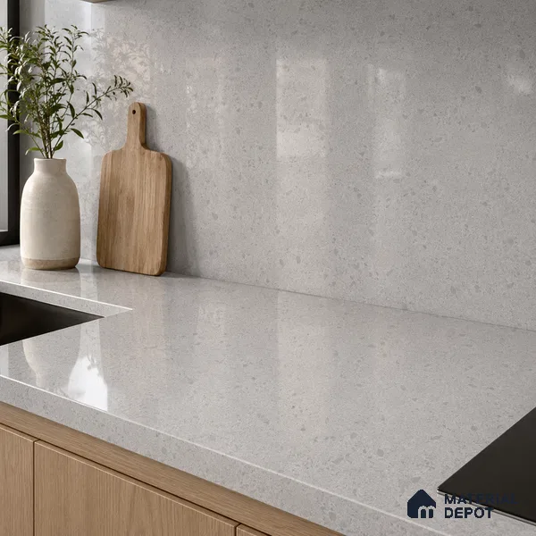 Terrazzo Kitchen Counter Top Slab TL 11508 Mozeco Iron 8 ft x 3 ft Full Body Glossy Finish - 15 mm | Suitable for Table Top & Window Frame | Adhesive and Spacers Must be Used During Installation