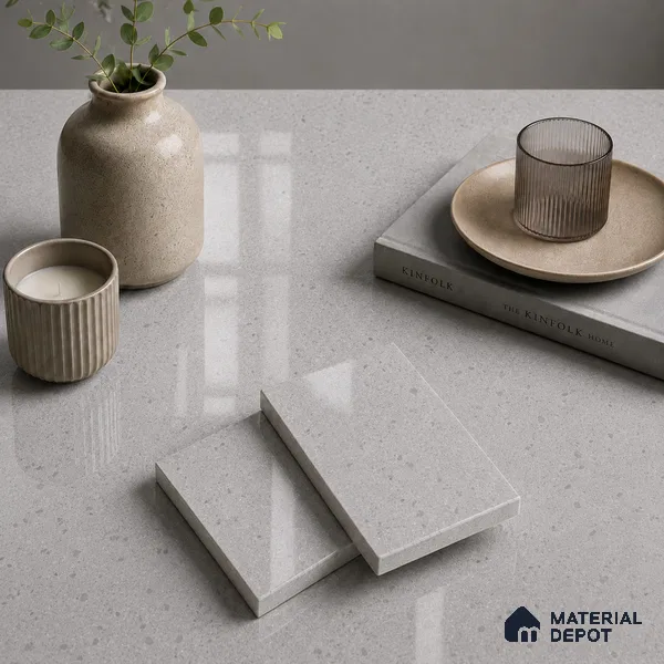 Terrazzo Kitchen Counter Top Slab TL 11508 Mozeco Iron 8 ft x 3 ft Full Body Glossy Finish - 15 mm | Suitable for Table Top & Window Frame | Adhesive and Spacers Must be Used During Installation