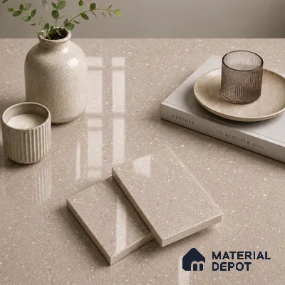 Terrazzo Kitchen Counter Top Slab TL 11511 Mozeco Tuskan 8 ft x 3 ft Full Body Glossy Finish - 15 mm | Suitable for Table Top & Window Frame | Adhesive and Spacers Must be Used During Installation