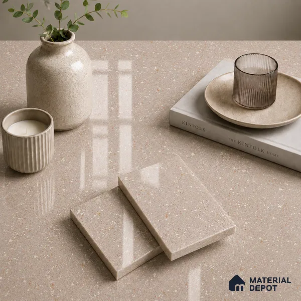 Terrazzo Kitchen Counter Top Slab TL 11511 Mozeco Tuskan 8 ft x 3 ft Full Body Glossy Finish - 15 mm | Suitable for Table Top & Window Frame | Adhesive and Spacers Must be Used During Installation