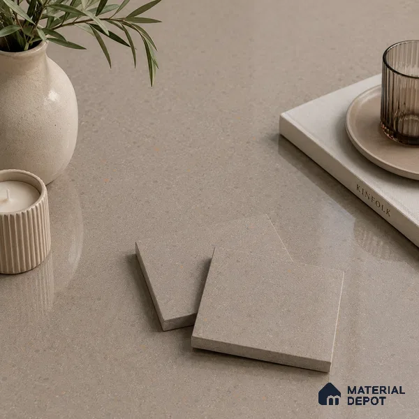 Terrazzo Kitchen Counter Top Slab TL 11512 Mozeco Moss 8 ft x 3 ft Full Body Glossy Finish - 15 mm | Suitable for Table Top & Window Frame | Adhesive and Spacers Must be Used During Installation