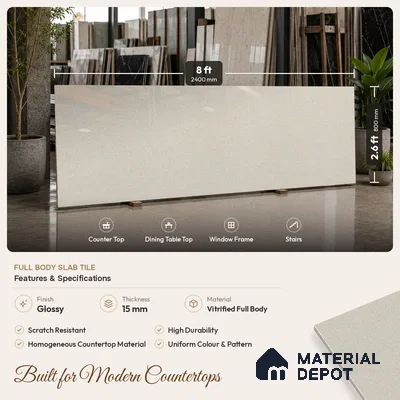 Stone Look Counter Top Slab TL 11529 B Strong Stone Sedge Bruse 8 ft x 2.6 ft Full Body Vitrified Glossy Finish - 15 mm | Suitable For Counter Top, Dining Table Top & Window Frame