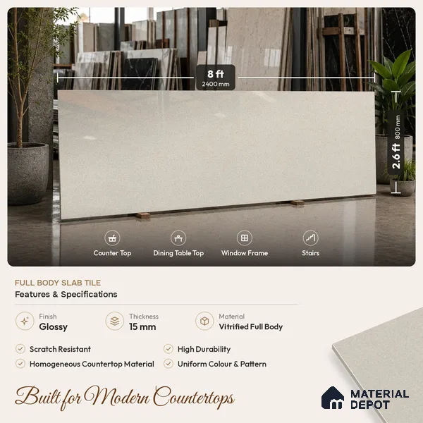 Stone Look Counter Top Slab TL 11529 B Strong Stone Sedge Bruse 8 ft x 2.6 ft Full Body Vitrified Glossy Finish - 15 mm | Suitable For Counter Top, Dining Table Top & Window Frame