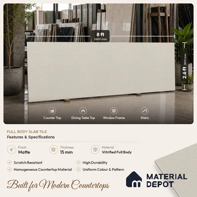 Stone Look Counter Top Slab TL 11529 C Strong Stone Sedge Bruse 8 ft x 2.6 ft Full Body Vitrified Matte Finish - 15 mm | Suitable For Counter Top, Dining Table Top & Window Frame