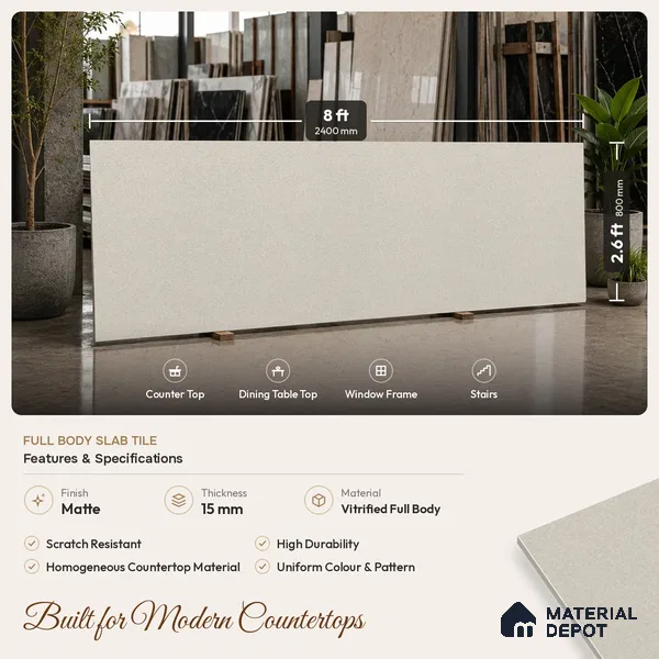 Stone Look Counter Top Slab TL 11529 C Strong Stone Sedge Bruse 8 ft x 2.6 ft Full Body Vitrified Matte Finish - 15 mm | Suitable For Counter Top, Dining Table Top & Window Frame
