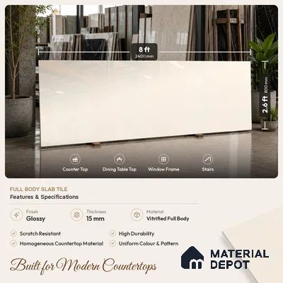 Stone Look Counter Top Slab TL 11529 D Strong Stone Caramel 8 ft x 2.6 ft Full Body Vitrified Glossy Finish - 15 mm | Suitable For Counter Top, Dining Table Top & Window Frame