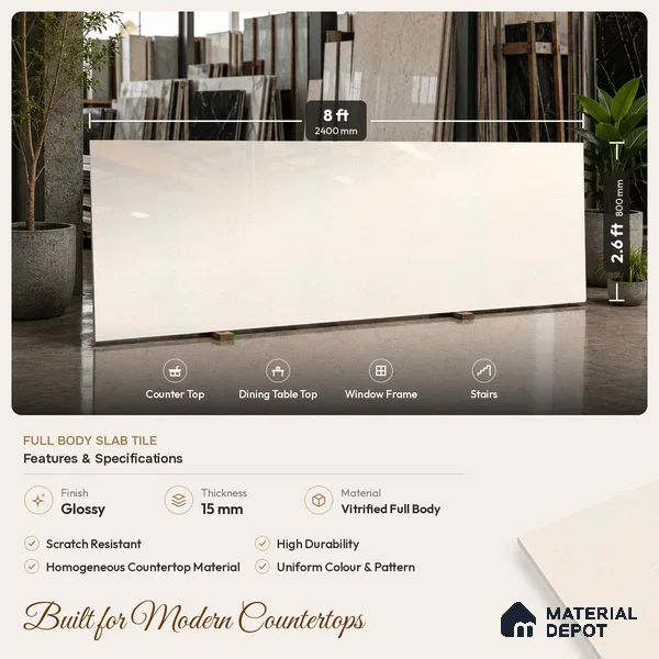 Stone Look Counter Top Slab TL 11529 D Strong Stone Caramel 8 ft x 2.6 ft Full Body Vitrified Glossy Finish - 15 mm | Suitable For Counter Top, Dining Table Top & Window Frame