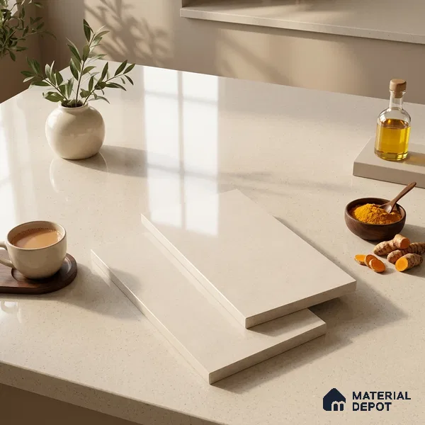 Stone Look Counter Top Slab TL 11529 D Strong Stone Caramel 8 ft x 2.6 ft Full Body Vitrified Glossy Finish - 15 mm | Suitable For Counter Top, Dining Table Top & Window Frame
