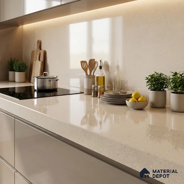 Stone Look Counter Top Slab TL 11529 D Strong Stone Caramel 8 ft x 2.6 ft Full Body Vitrified Glossy Finish - 15 mm | Suitable For Counter Top, Dining Table Top & Window Frame