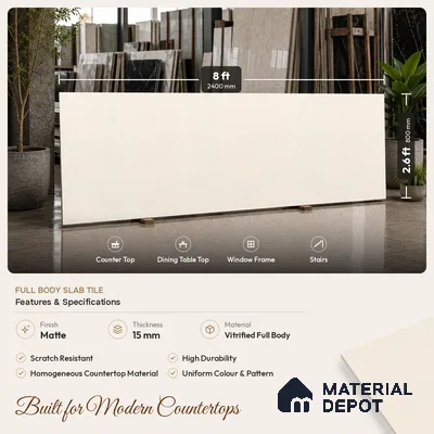 Stone Look Counter Top Slab TL 11529 E Strong Stone Caramel 8 ft x 2.6 ft Full Body Vitrified Matte Finish - 15 mm | Suitable For Counter Top, Dining Table Top & Window Frame