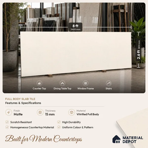 Stone Look Counter Top Slab TL 11529 E Strong Stone Caramel 8 ft x 2.6 ft Full Body Vitrified Matte Finish - 15 mm | Suitable For Counter Top, Dining Table Top & Window Frame