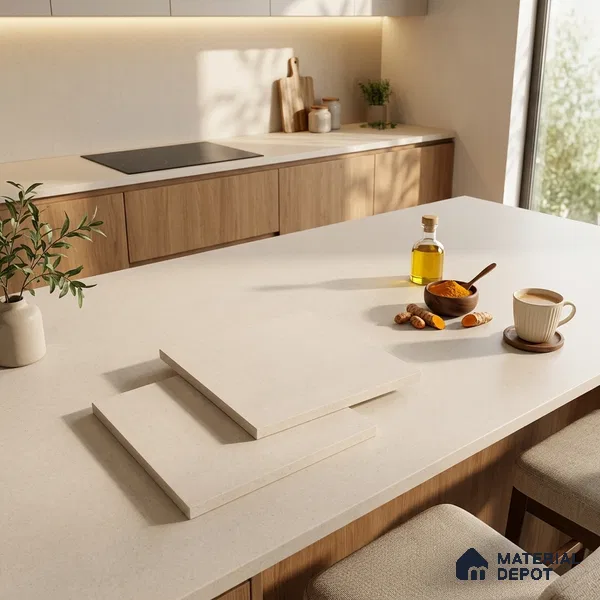 Stone Look Counter Top Slab TL 11529 E Strong Stone Caramel 8 ft x 2.6 ft Full Body Vitrified Matte Finish - 15 mm | Suitable For Counter Top, Dining Table Top & Window Frame