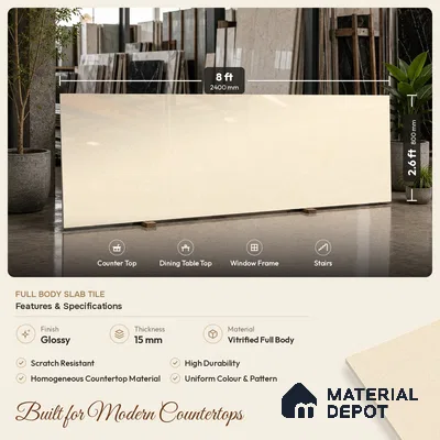 Cement Look Counter Top Slab TL 11529 F Strong Stone Nut 8 ft x 2.6 ft Full Body Vitrified Glossy Finish - 15 mm | Suitable For Counter Top, Dining Table Top & Window Frame