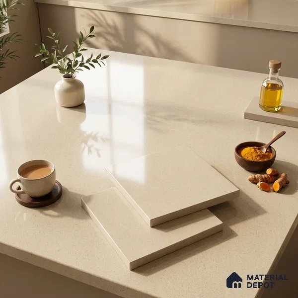 Cement Look Counter Top Slab TL 11529 F Strong Stone Nut 8 ft x 2.6 ft Full Body Vitrified Glossy Finish - 15 mm | Suitable For Counter Top, Dining Table Top & Window Frame