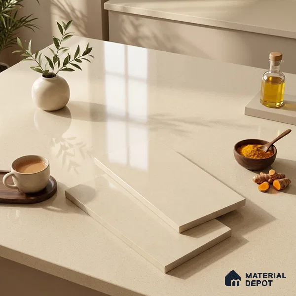 Cement Look Counter Top Slab TL 11529 F Strong Stone Nut 8 ft x 2.6 ft Full Body Vitrified Glossy Finish - 15 mm | Suitable For Counter Top, Dining Table Top & Window Frame