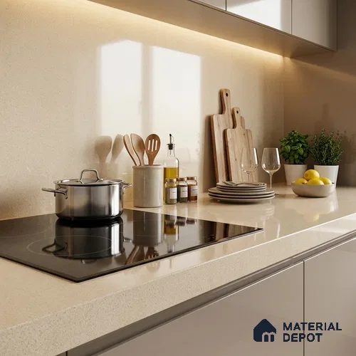 Cement Look Counter Top Slab TL 11529 F Strong Stone Nut 8 ft x 2.6 ft Full Body Vitrified Glossy Finish - 15 mm | Suitable For Counter Top, Dining Table Top & Window Frame
