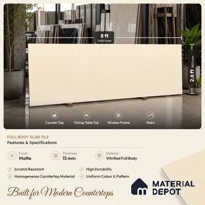 Cement Look Counter Top Slab TL 11529 G Strong Stone Nut 8 ft x 2.6 ft Full Body Vitrified Matte Finish - 15 mm | Suitable For Counter Top, Dining Table Top & Window Frame