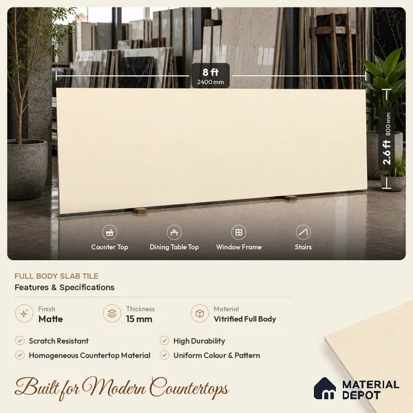 Cement Look Counter Top Slab TL 11529 G Strong Stone Nut 8 ft x 2.6 ft Full Body Vitrified Matte Finish - 15 mm | Suitable For Counter Top, Dining Table Top & Window Frame