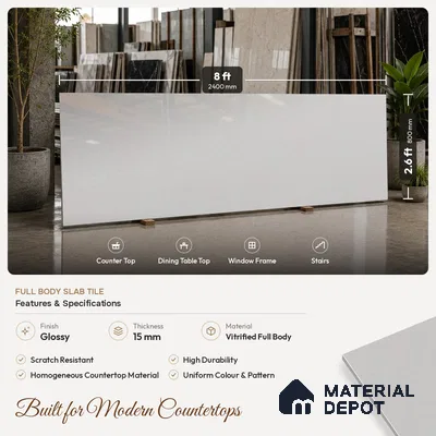 Cement Look Counter Top Slab TL 11529 H Strong Stone Sapphire 8 ft x 2.6 ft Full Body Vitrified Glossy Finish - 15 mm | Suitable For Counter Top, Dining Table Top & Window Frame