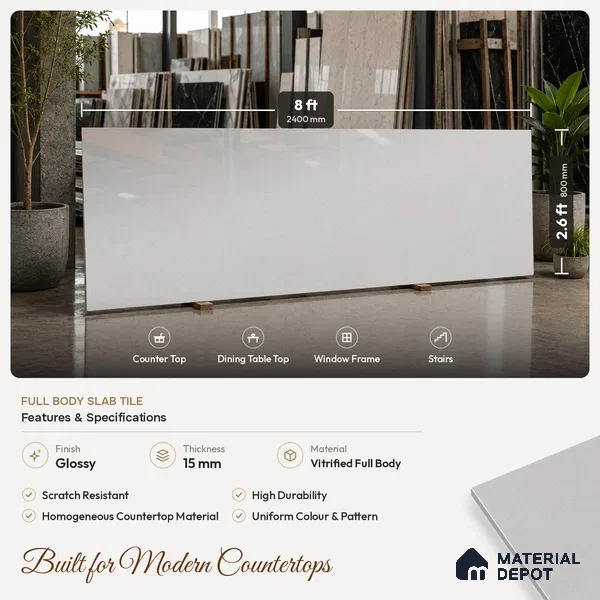 Cement Look Counter Top Slab TL 11529 H Strong Stone Sapphire 8 ft x 2.6 ft Full Body Vitrified Glossy Finish - 15 mm | Suitable For Counter Top, Dining Table Top & Window Frame