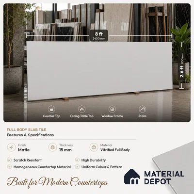 Cement Look Counter Top Slab TL 11529 I Strong Stone Sapphire 8 ft x 2.6 ft Full Body Vitrified Matte Finish - 15 mm | Suitable For Counter Top, Dining Table Top & Window Frame