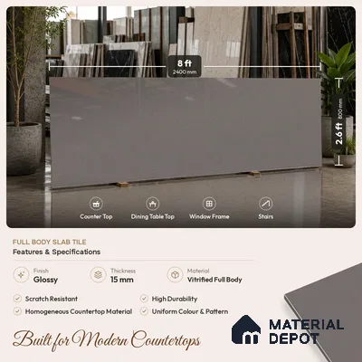 Stone Look Counter Top Slab TL 11529 J Strong Stone Cloud 8 ft x 2.6 ft Full Body Vitrified Glossy Finish - 15 mm | Suitable For Counter Top, Dining Table Top & Window Frame