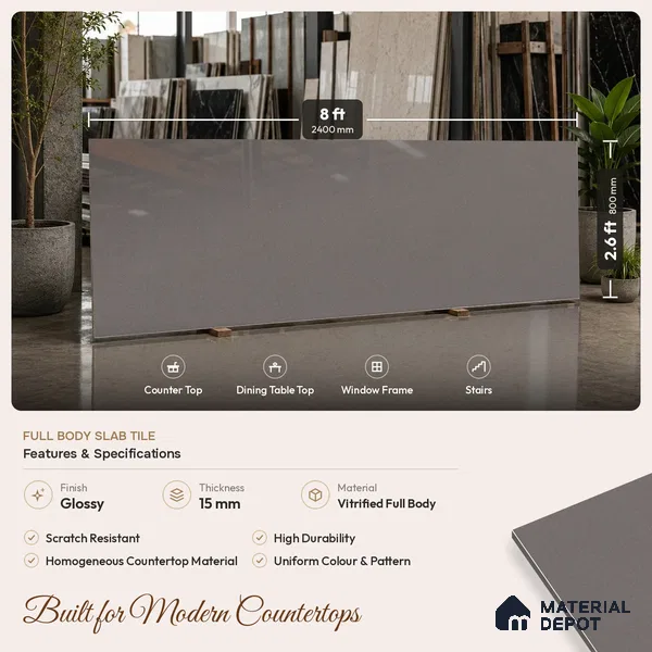 Stone Look Counter Top Slab TL 11529 J Strong Stone Cloud 8 ft x 2.6 ft Full Body Vitrified Glossy Finish - 15 mm | Suitable For Counter Top, Dining Table Top & Window Frame