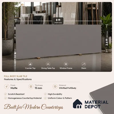 Stone Look Counter Top Slab TL 11529 K Strong Stone Cloud 8 ft x 2.6 ft Full Body Vitrified Matte Finish - 15 mm | Suitable For Counter Top, Dining Table Top & Window Frame