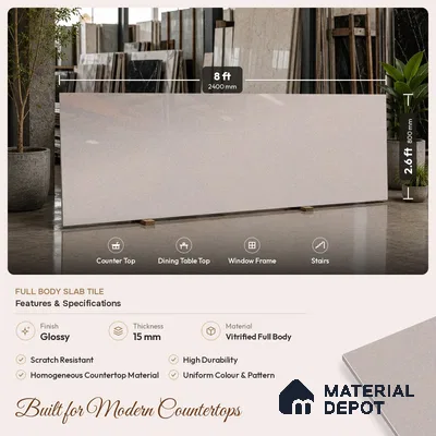 Stone Look Counter Top Slab TL 11529 L Strong Stone Burk 8 ft x 2.6 ft Full Body Vitrified Glossy Finish - 15 mm | Suitable For Counter Top, Dining Table Top & Window Frame