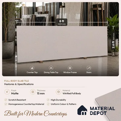 Stone Look Counter Top Slab TL 11529 M Strong Stone Burk 8 ft x 2.6 ft Full Body Vitrified Matte Finish - 15 mm | Suitable For Counter Top, Dining Table Top & Window Frame