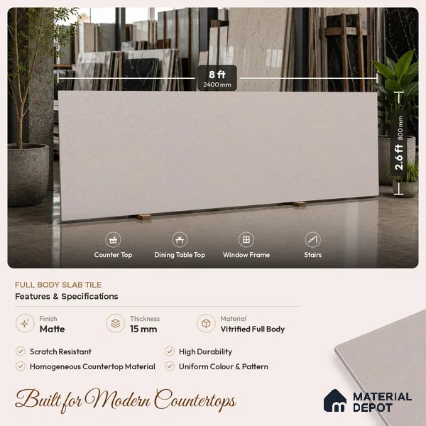 Stone Look Counter Top Slab TL 11529 M Strong Stone Burk 8 ft x 2.6 ft Full Body Vitrified Matte Finish - 15 mm | Suitable For Counter Top, Dining Table Top & Window Frame