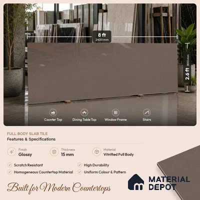 Stone Look Counter Top Slab TL 11529 N Strong Stone Notella 8 ft x 2.6 ft Full Body Vitrified Glossy Finish - 15 mm | Suitable For Counter Top, Dining Table Top & Window Frame
