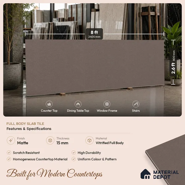 Stone Look Counter Top Slab TL 11529 O Strong Stone Notella 8 ft x 2.6 ft Full Body Vitrified Matte Finish - 15 mm | Suitable For Counter Top, Dining Table Top & Window Frame