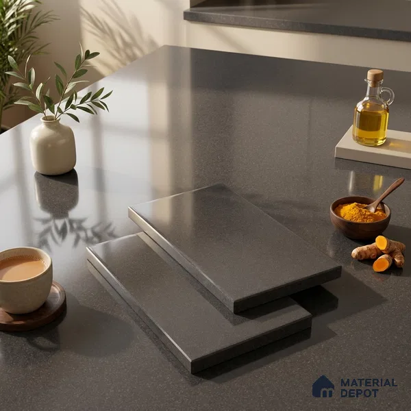 Stone Look Counter Top Slab TL 11529 P Strong Stone Black 8 ft x 2.6 ft Full Body Vitrified Glossy Finish - 15 mm | Suitable For Counter Top, Dining Table Top & Window Frame