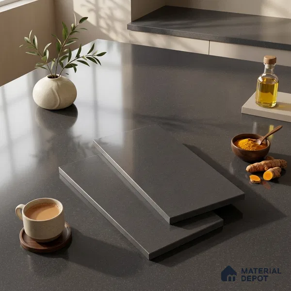 Stone Look Counter Top Slab TL 11529 P Strong Stone Black 8 ft x 2.6 ft Full Body Vitrified Glossy Finish - 15 mm | Suitable For Counter Top, Dining Table Top & Window Frame