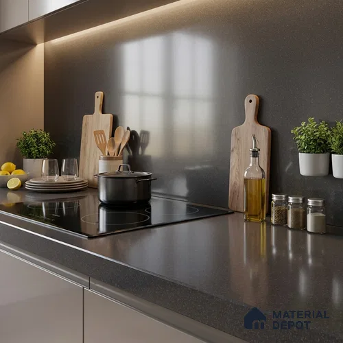 Stone Look Counter Top Slab TL 11529 P Strong Stone Black 8 ft x 2.6 ft Full Body Vitrified Glossy Finish - 15 mm | Suitable For Counter Top, Dining Table Top & Window Frame