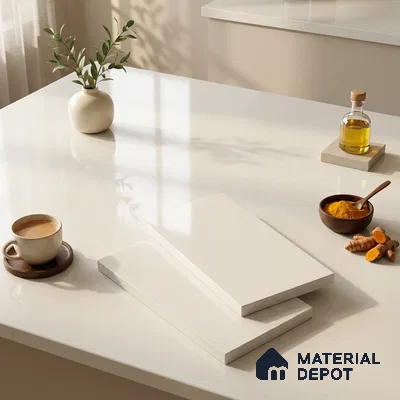 Plain Counter Top Slab TL 11529 Strong Stone White 8 ft x 2.6 ft Full Body Vitrified Glossy Finish - 15 mm | Suitable For Counter Top, Dining Table Top & Window Frame