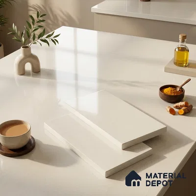 Plain Counter Top Slab TL 11529 Strong Stone White 8 ft x 2.6 ft Full Body Vitrified Glossy Finish - 15 mm | Suitable For Counter Top, Dining Table Top & Window Frame