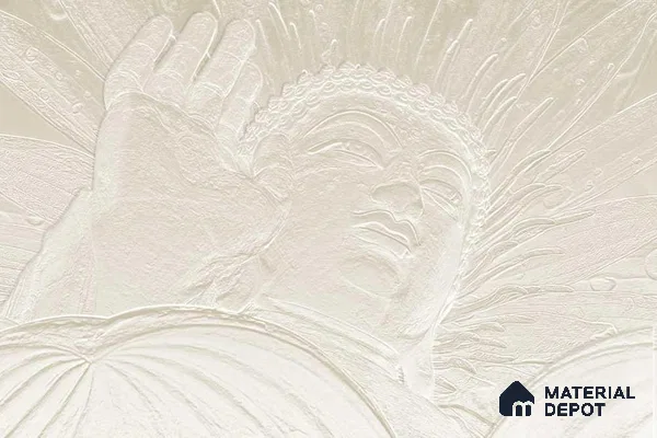 Gesture of Infinite Compassion Mystic Stone Buddha | WP 04097 Non Woven Matte Finish Indian Style Premium Customized size Wallpaper | 150 GSM WP01MTF Paper | (MOQ = 30 Sq. Ft.)