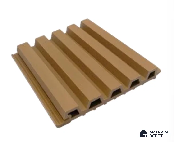 Beige Wooden Exterior Wall Panel PN 06471 L Elite Clad 5 Flute Design 9.51 ft x 9.24 inch WPC Panel - 26 mm | Suitable for Balcony, Facade & Open Area | Width is Subjected to 5% Variation