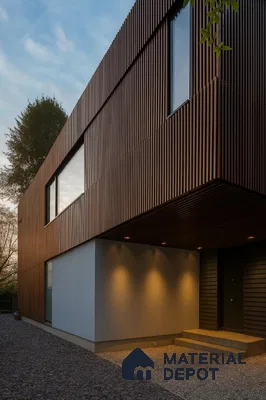 Grey Wooden Exterior Wall Panel PN 06471 C Elite Clad 4 Flute Design 9.51 ft x 8.88 inch WPC Panel - 26 mm | Suitable for Balcony, Facade & Open Area | Width is Subjected to 5% Variation