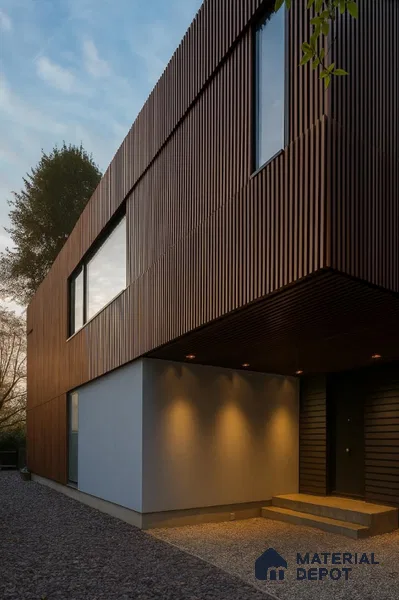 Grey Wooden Exterior Wall Panel PN 06471 C Elite Clad 4 Flute Design 9.51 ft x 8.88 inch WPC Panel - 26 mm | Suitable for Balcony, Facade & Open Area | Width is Subjected to 5% Variation