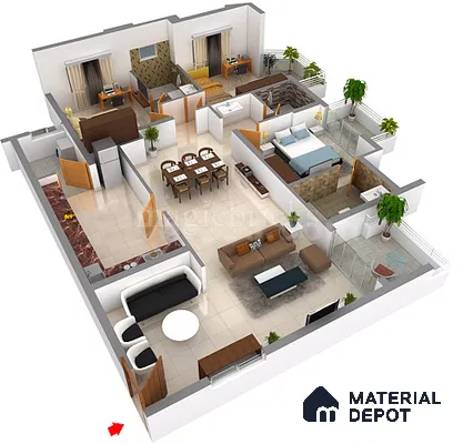 3BHK Apartment Floor Plan Layout, Brigade Metropolis Mahadevpura Whitefield | Material Depot