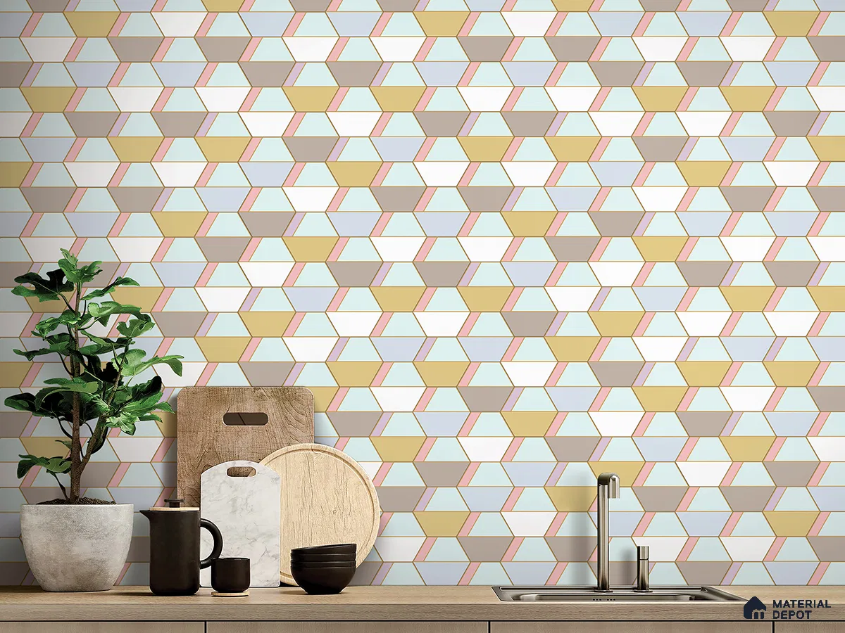 3D Geometric Kitchen Backsplash Tiles in Pastel Shades | Material Depot