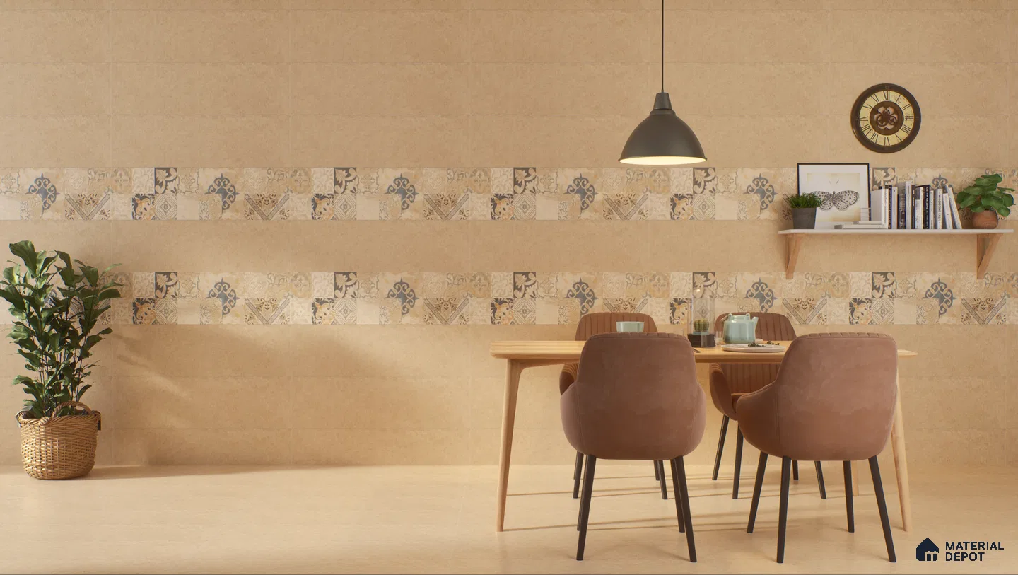 Cozy dining room with patterned tiles and warm tones | Material Depot