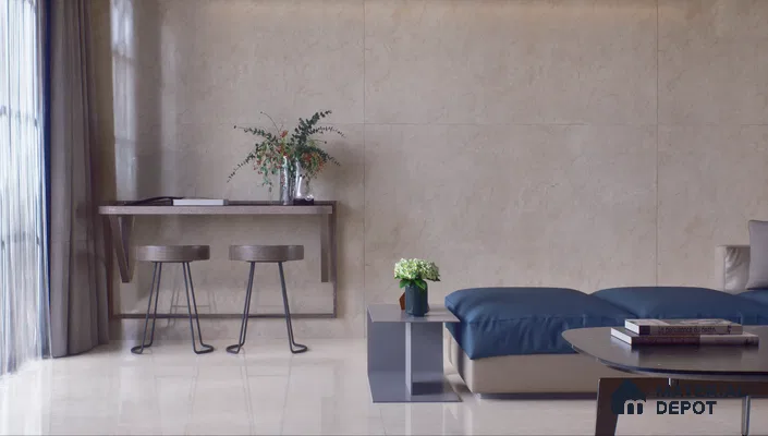 Large Format Marble Floor & Wall Tile TL 01469 Royal Crema Marfil 6 ft x 4 ft Glossy Finish Vitrified Tile - 9 mm | Suitable For Living Room, Bedroom, Office | Adhesive and Spacers Must be Used During Installation