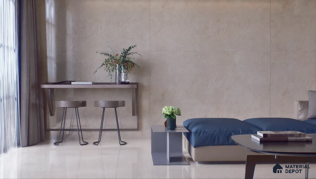 Large Format Marble Floor & Wall Tile TL 01469 Royal Crema Marfil 6 ft x 4 ft Glossy Finish Vitrified Tile - 9 mm | Suitable For Living Room, Bedroom, Office | Adhesive and Spacers Must be Used During Installation