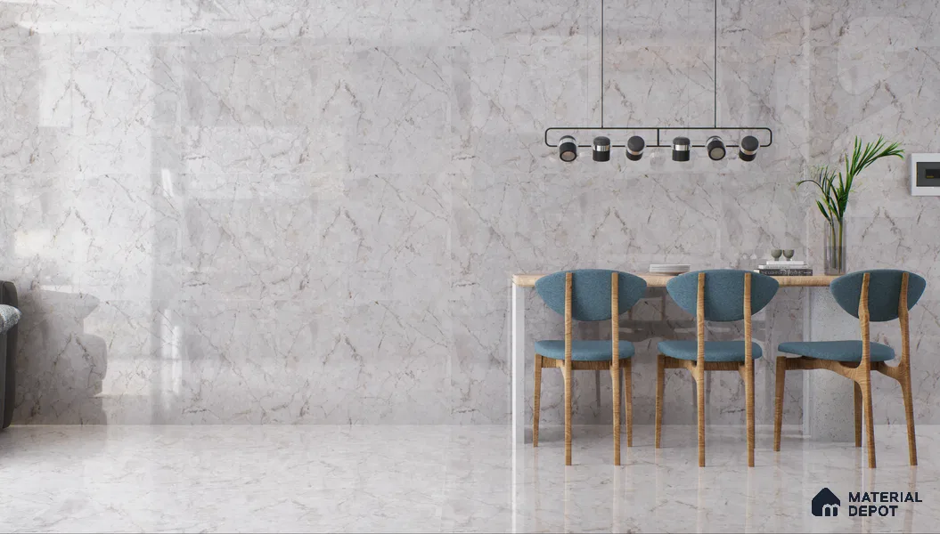 Budget Friendly Large Format Marble Floor & Wall Tile TL 01464 Foster Gray 6 ft x 4 ft Glossy Finish Vitrified Tile - 9 mm | Suitable For Living Room, Bedroom, Office | Adhesive and Spacers Must be Used During Installation