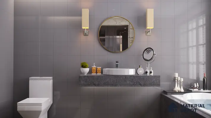 Modern bathroom with grey tiles and sleek fixtures | Material Depot
