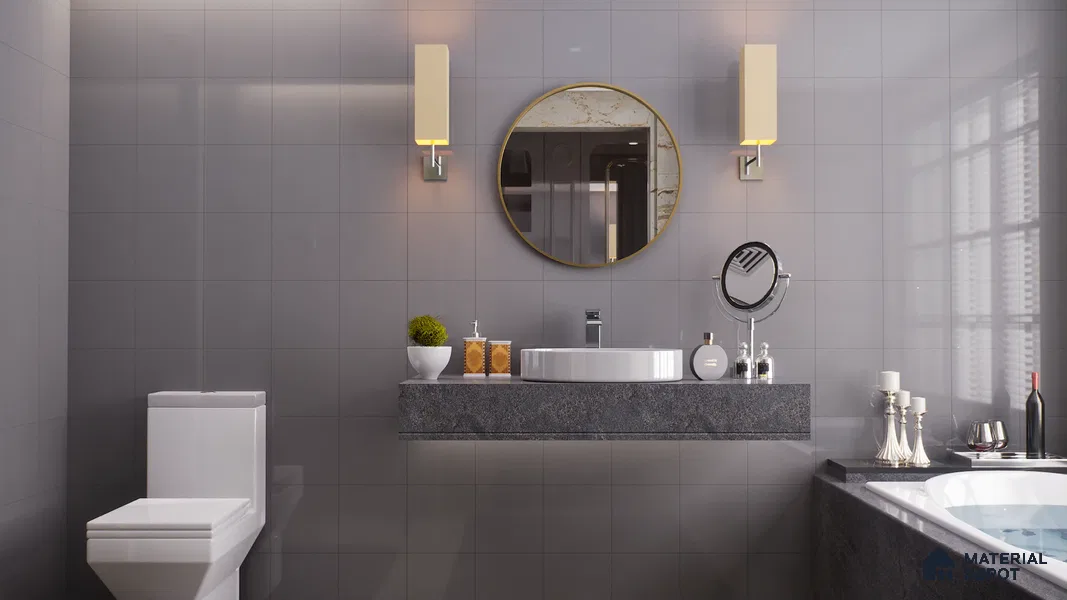 Subway Wall Tile TL 00055 B 4 x 4 inch Grey Plain Glossy Finish Ceramic Wall Tile - 5.8 mm | Suitable For Restaurant, Bathroom, Kitchen